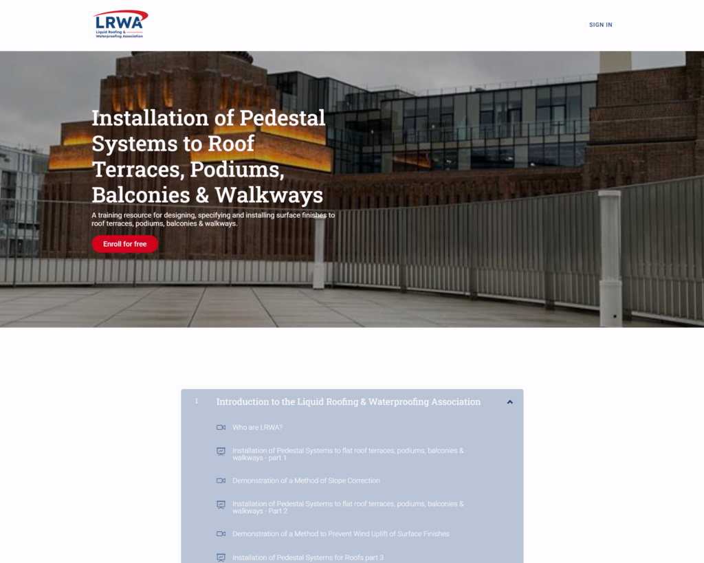 Installation of Pedestal Systems to Roof Terraces, Podiums, Balconies & Walkways